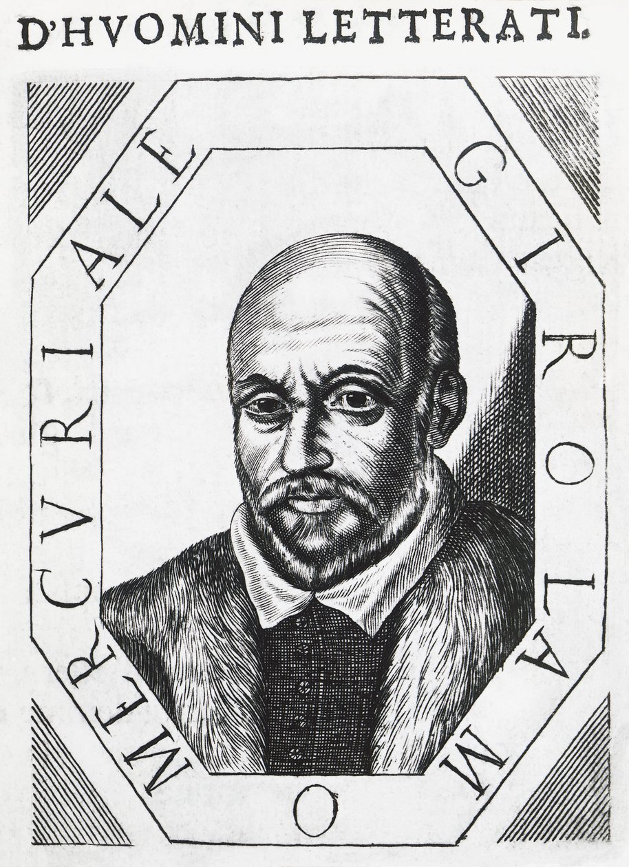 Portret Girolamo Mercuriale (1530-1606), włoskiego lekarza i filozofa, rysunek tuszem autorstwa J.B. and Brown J. Rowbotham