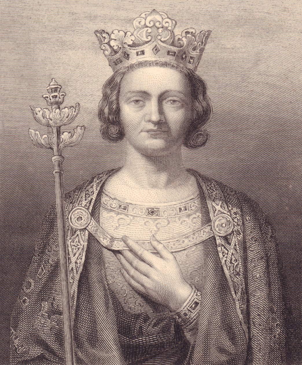 Portret króla Filipa V, wysoki (1293-1322), rycina, 9x7 cm, z Galerie Historique de Versailles, Histoire de France, Charles Gavard Publisher, Paryż, ok. 1840 autorstwa J.B. and Brown J. Rowbotham