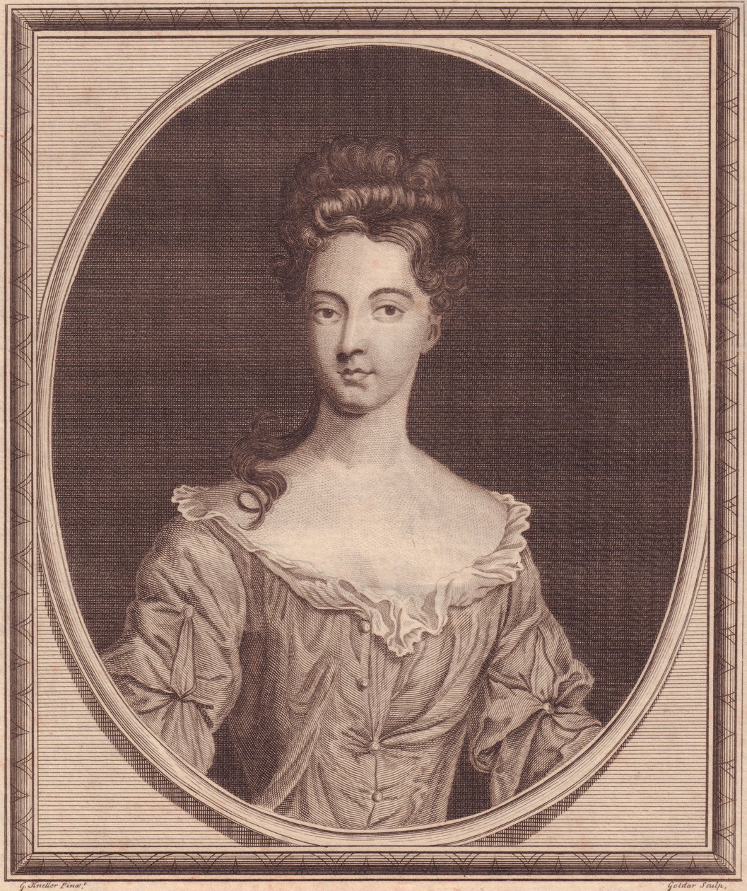 Portret Margaret Cecil, hrabiny Ranelagh (1672 lub 1673-1728), miedzioryt Johna Goldara (1729-1795) z obrazu G Knellera autorstwa J.B. and Brown J. Rowbotham