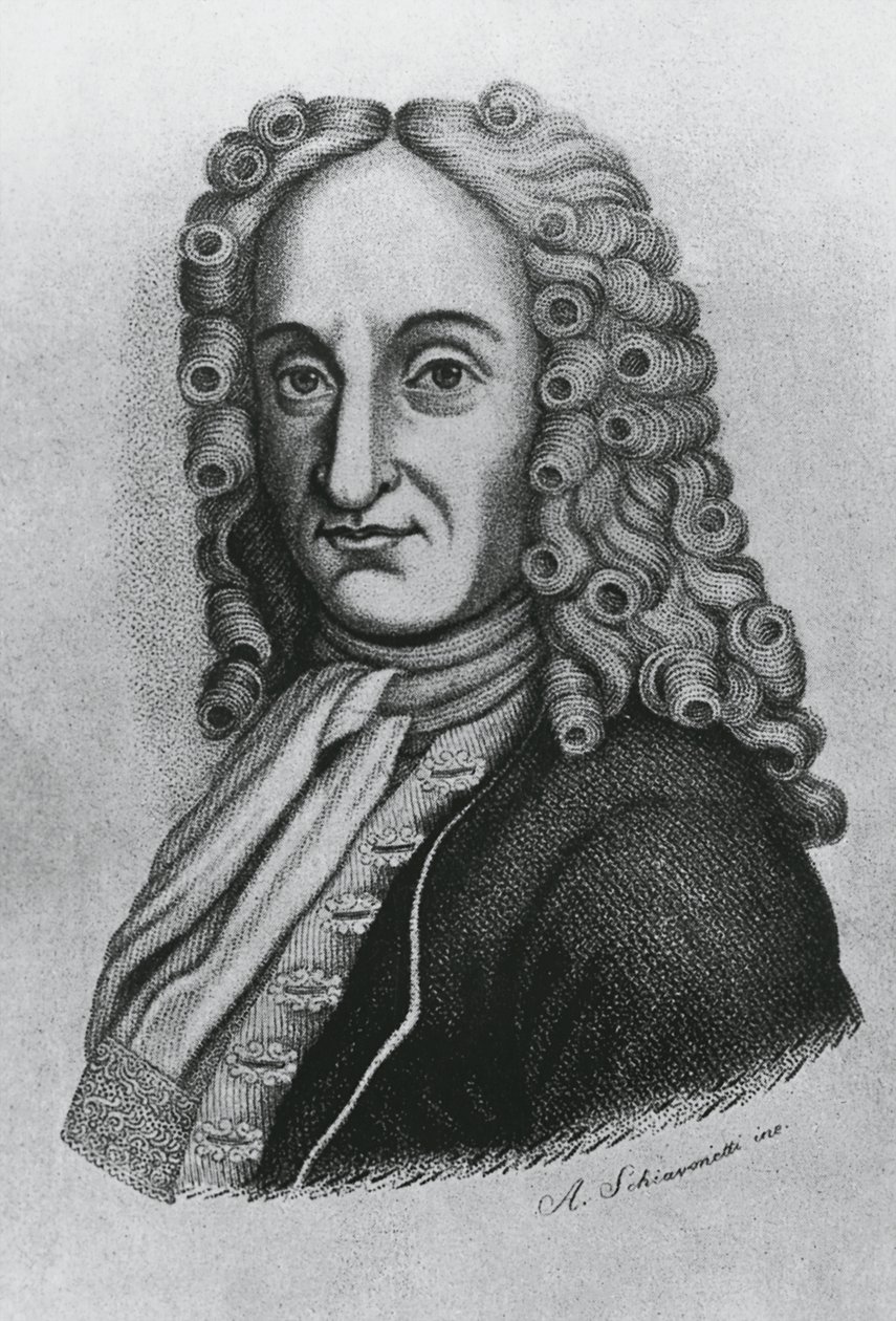 Portret Pietro Antonio Michelotti (1673-1740), włoskiego lekarza i jatromatematyka, rycina Schiavonetti autorstwa J.B. and Brown J. Rowbotham