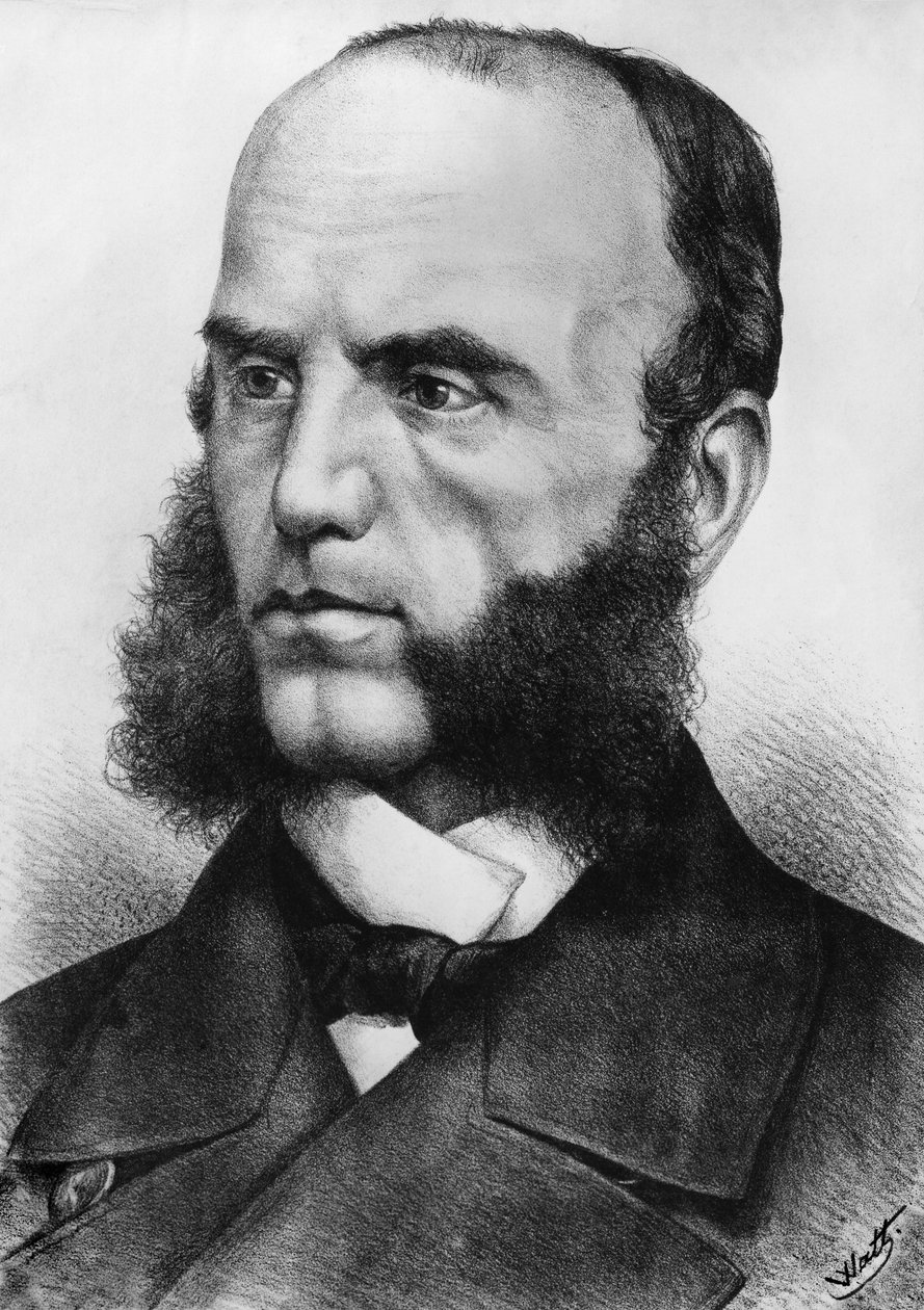 Portret Wilhelma von Tegetthoffa (1827-1871), admirała austriackiego, dowodził siłami morskimi podczas II wojny szlezwickiej w 1864 i wojny austriacko-pruskiej w 1866, rycina wg rysunku Watta autorstwa J.B. and Brown J. Rowbotham