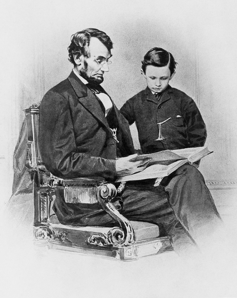 Prezydent Stanów Zjednoczonych Ameryki Abraham Lincoln (1809-1865) z synem Thomasem „Tadem”, 9 lutego autorstwa J.B. and Brown J. Rowbotham