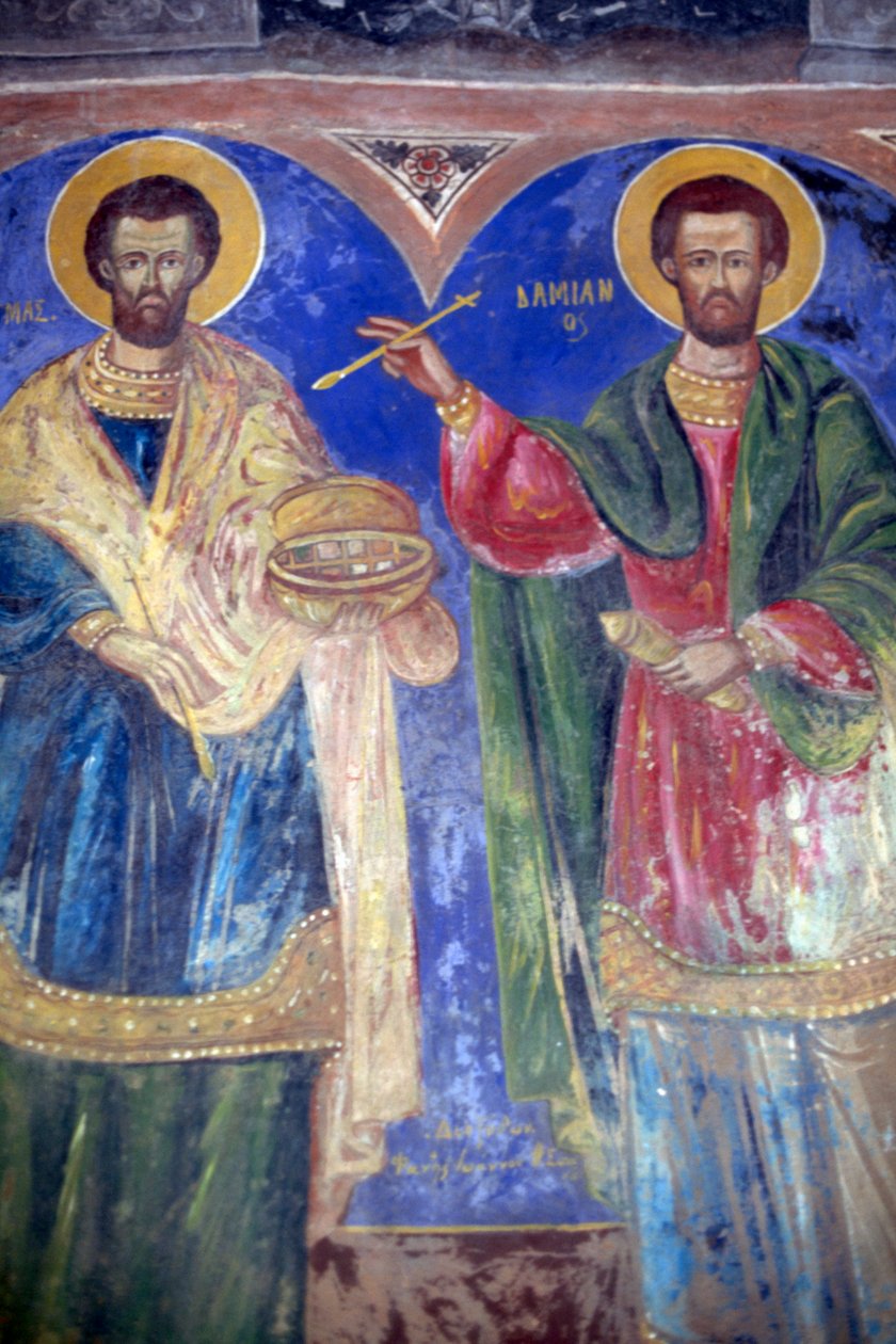 Święci Kosma i Damian, Klasztor Megalo Sotiris, wyspa Symi, Grecja (zdjęcie) autorstwa J.B. and Brown J. Rowbotham
