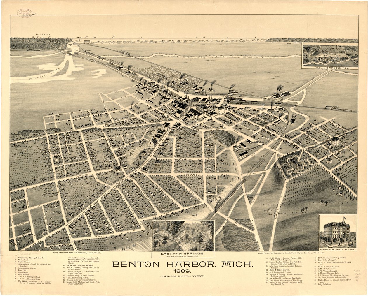 Port Benton, Michigan 1889. autorstwa C.J. Pauli and Co.