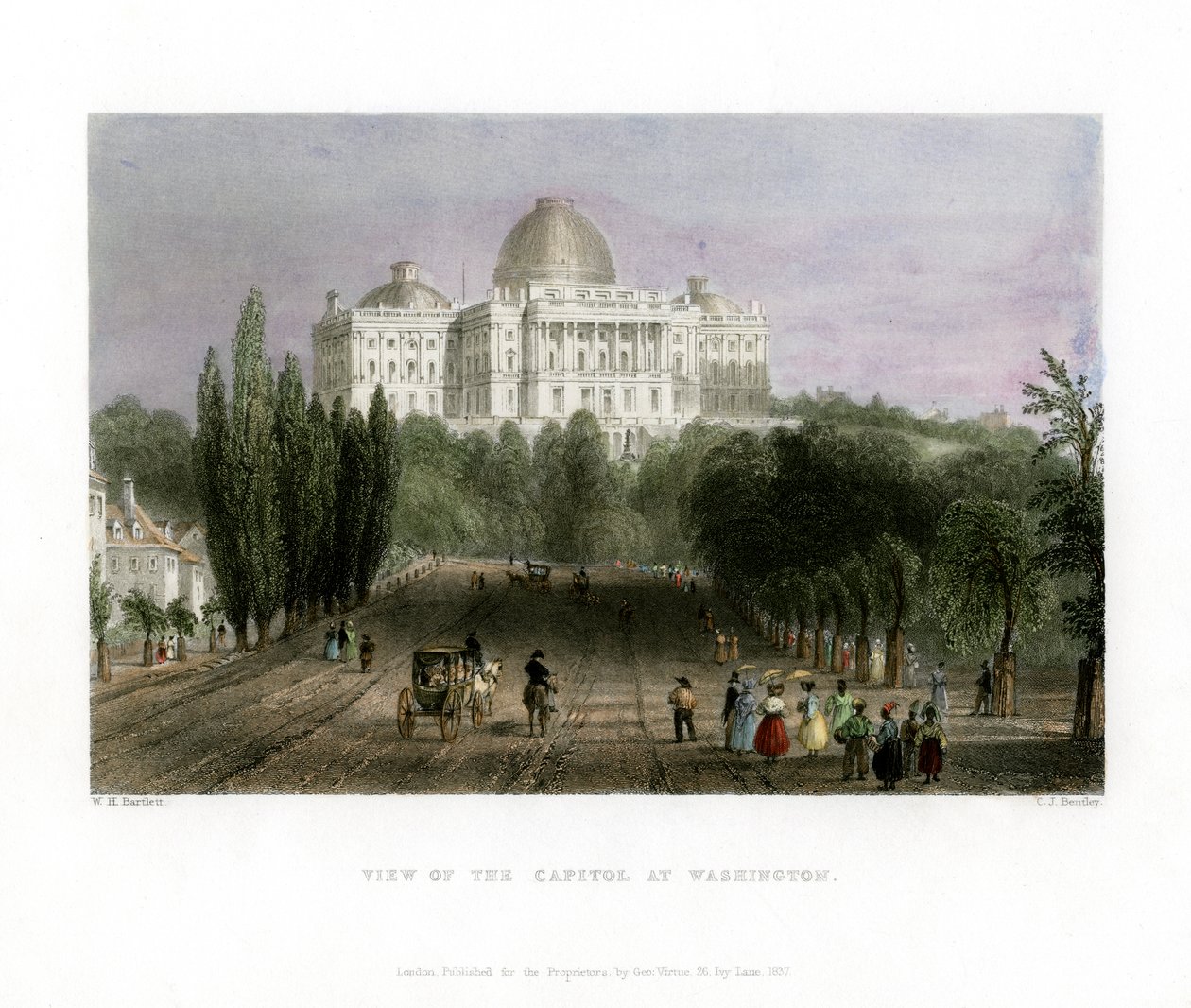 Widok na Kapitol w Waszyngtonie, USA, 1837. autorstwa CJ Bentley