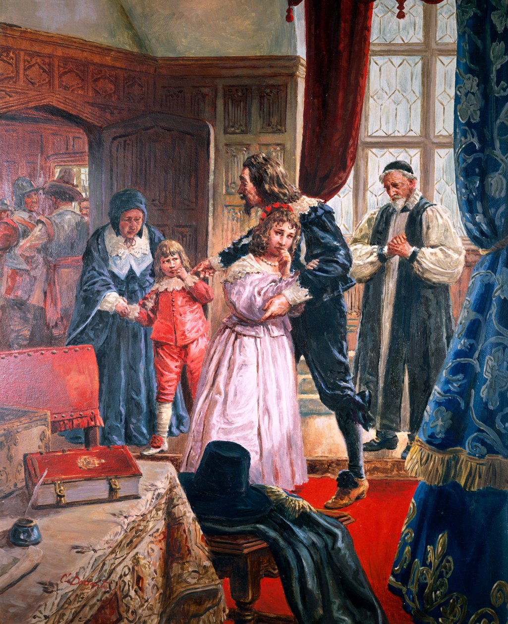 Karol I - (1600-49) Król-męczennik żegnający swoje dzieci (gwasz na papierze) autorstwa C.L. Doughty