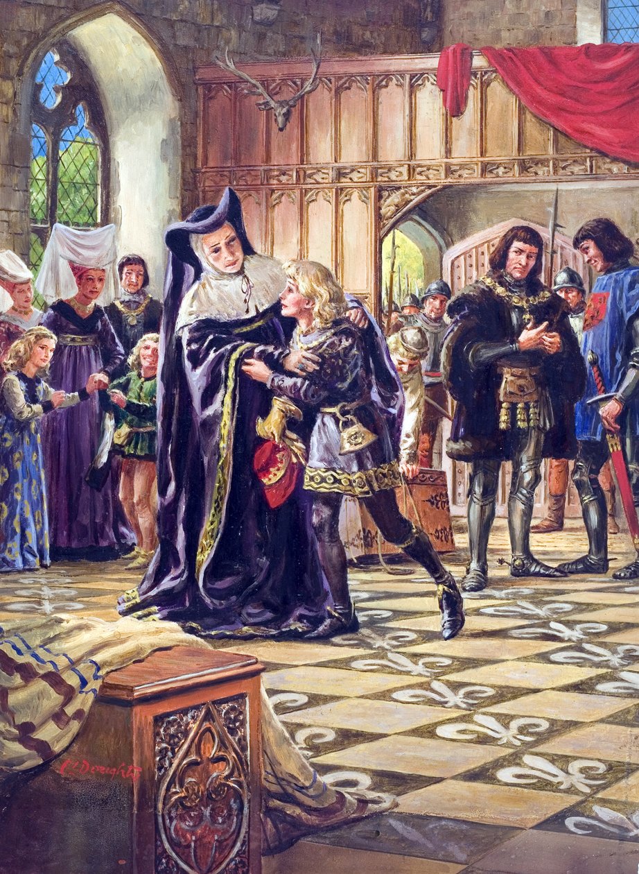 Edward V (1470-83) przekazany księciu Gloucester (1452-85) (gwasz na papierze) autorstwa C.L. Doughty