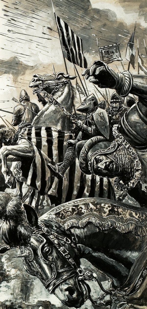 Francuzi pod ostrzałem w bitwie pod Agincourt autorstwa C.L. Doughty