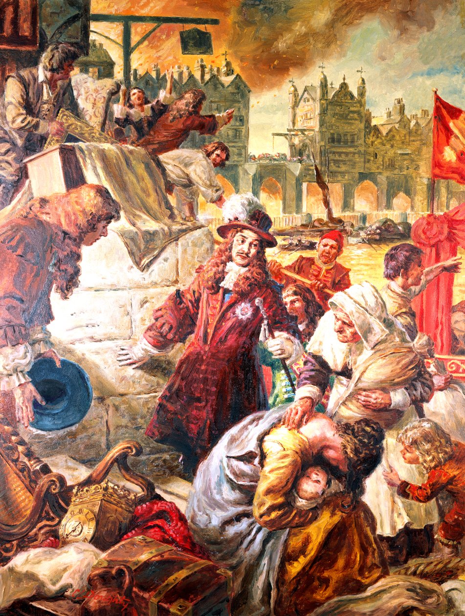 Król Karol II (1630-1685) Wielki pożar Londynu autorstwa C.L. Doughty