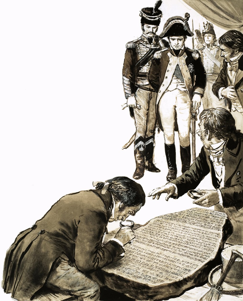 Napoleon sprowadził uczonych, aby rozwikłać tajemnice starożytnych języków Kamienia z Rosetty autorstwa C.L. Doughty