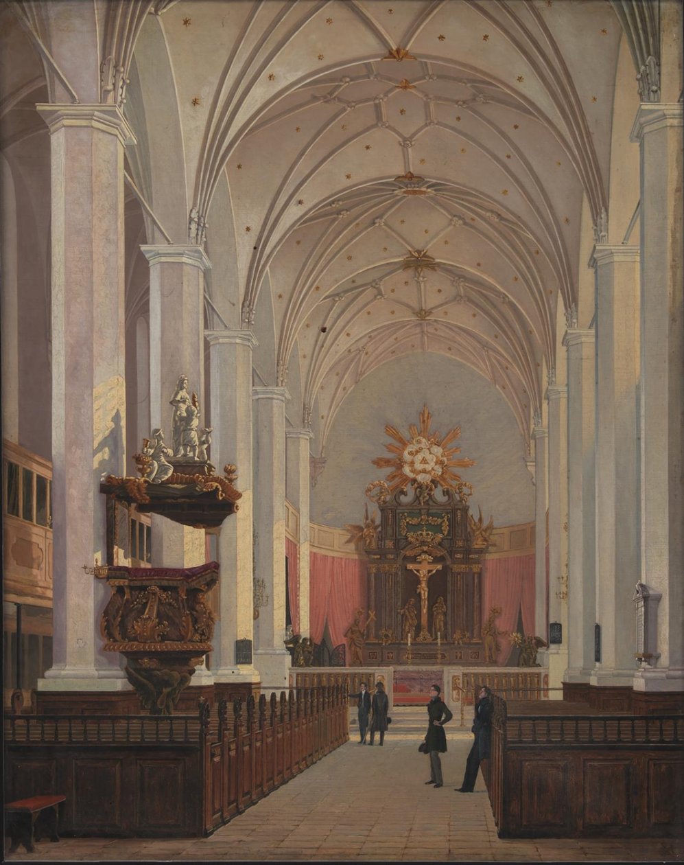 Wnętrze kościoła Trójcy Świętej autorstwa C.O. Zeuthen