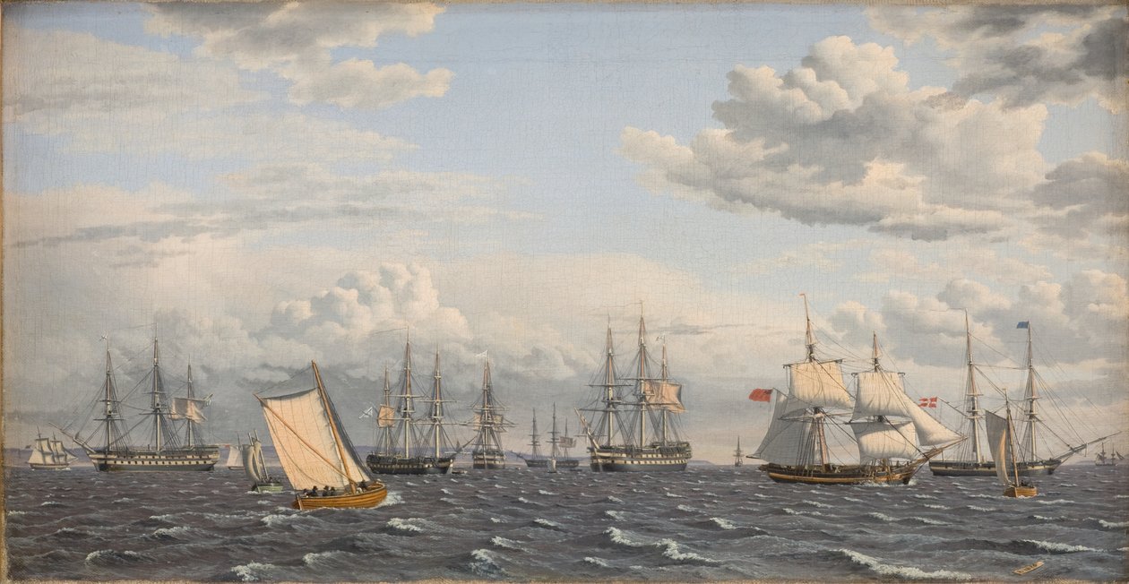 Rosyjska flota w Anchor niedaleko Elsinore autorstwa Christoffer Wilhelm Eckersberg