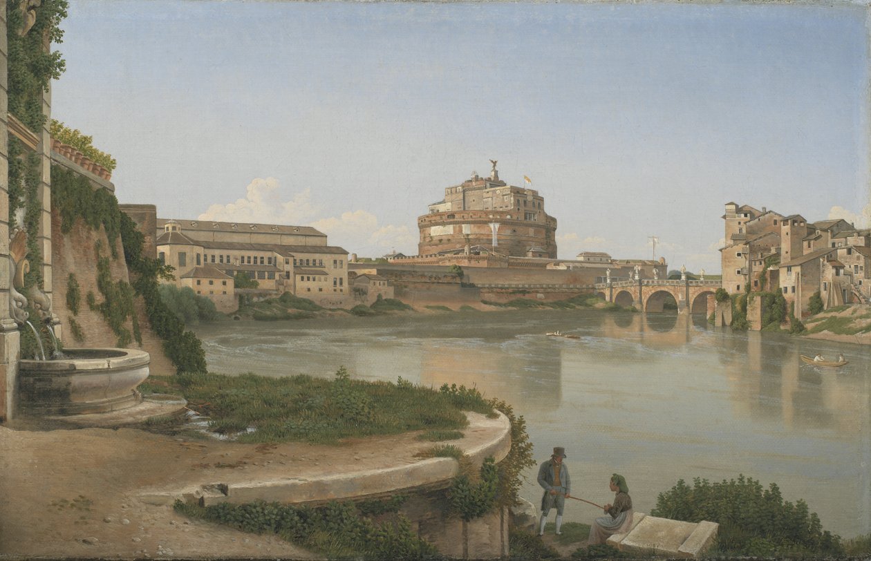 Widok na Tyber z Trastevere w kierunku Castel S. Angelo autorstwa Christoffer Wilhelm Eckersberg