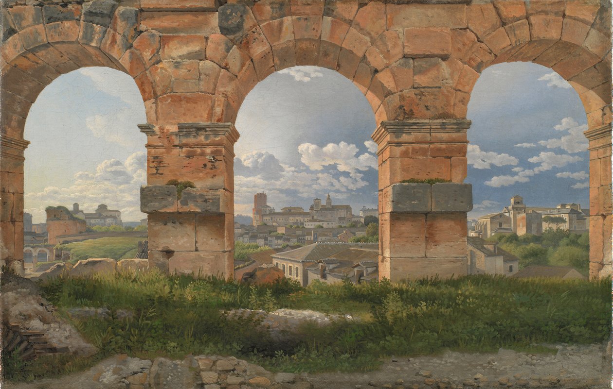 Widok przez trzy łuki trzeciej kondygnacji Koloseum autorstwa Christoffer Wilhelm Eckersberg