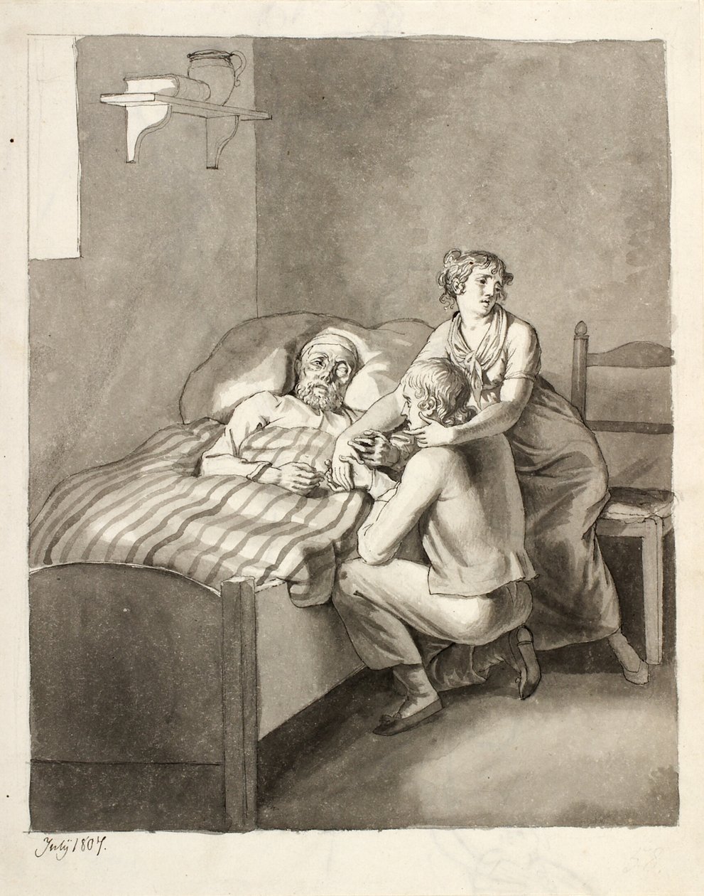 Umierający ojciec jednoczy młodą parę autorstwa Christoffer Wilhelm Eckersberg