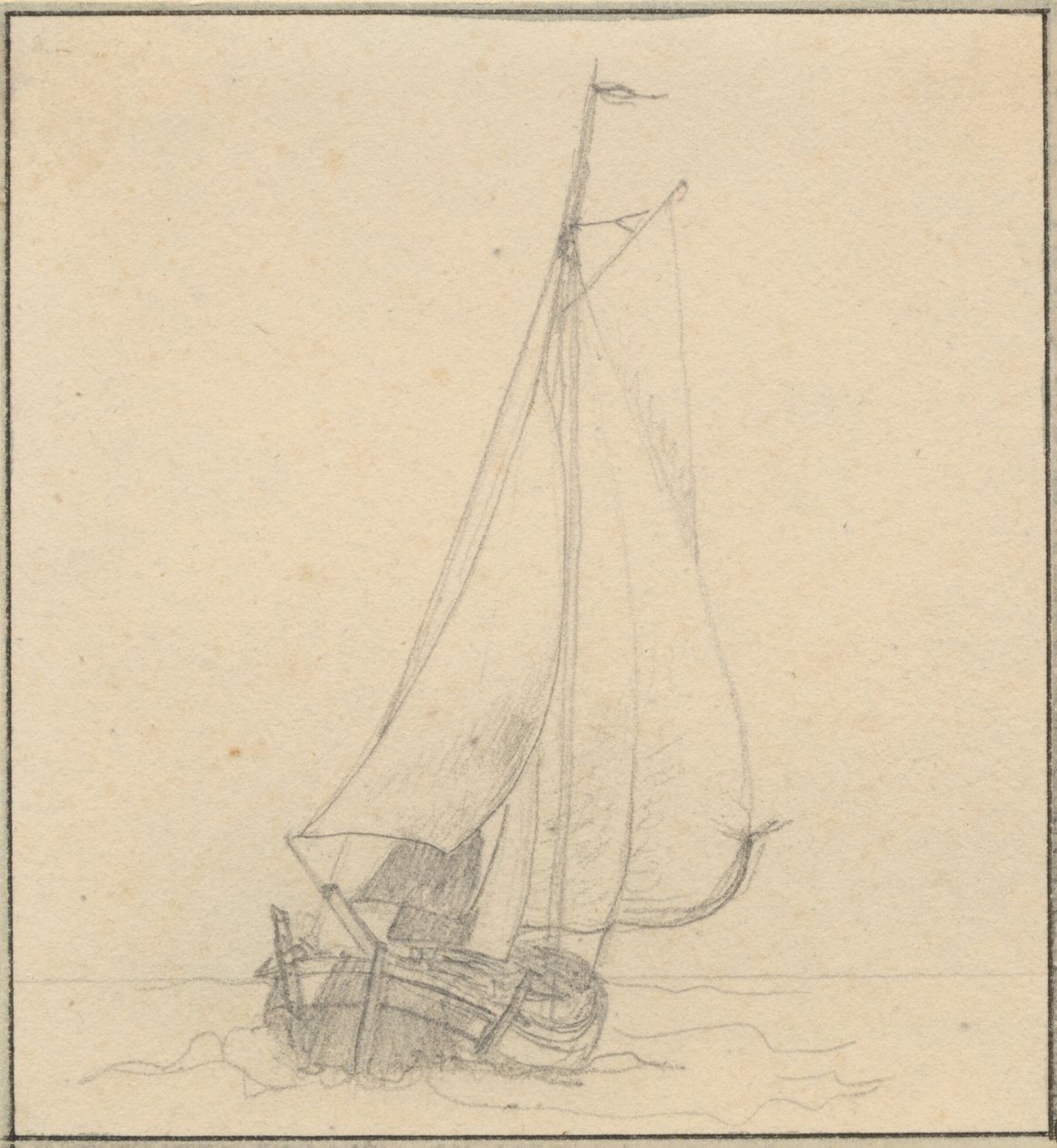 Jacht pod żaglami widziany z przodu. autorstwa Christoffer Wilhelm Eckersberg