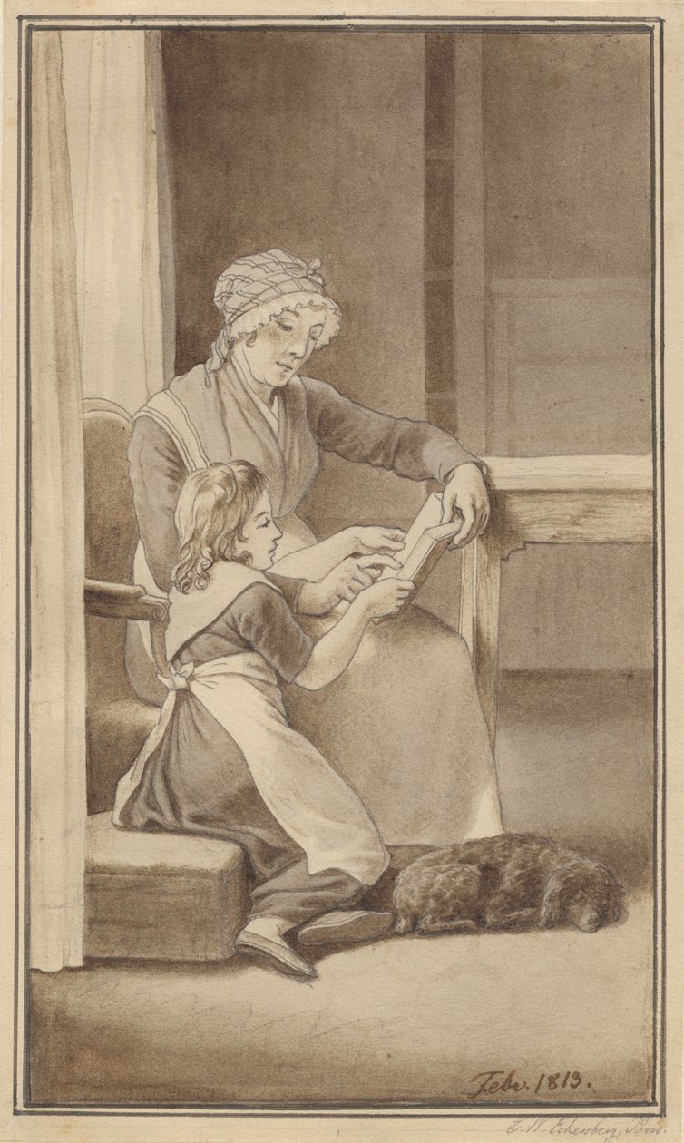 Matka uczy swoją córeczkę czytać autorstwa Christoffer Wilhelm Eckersberg