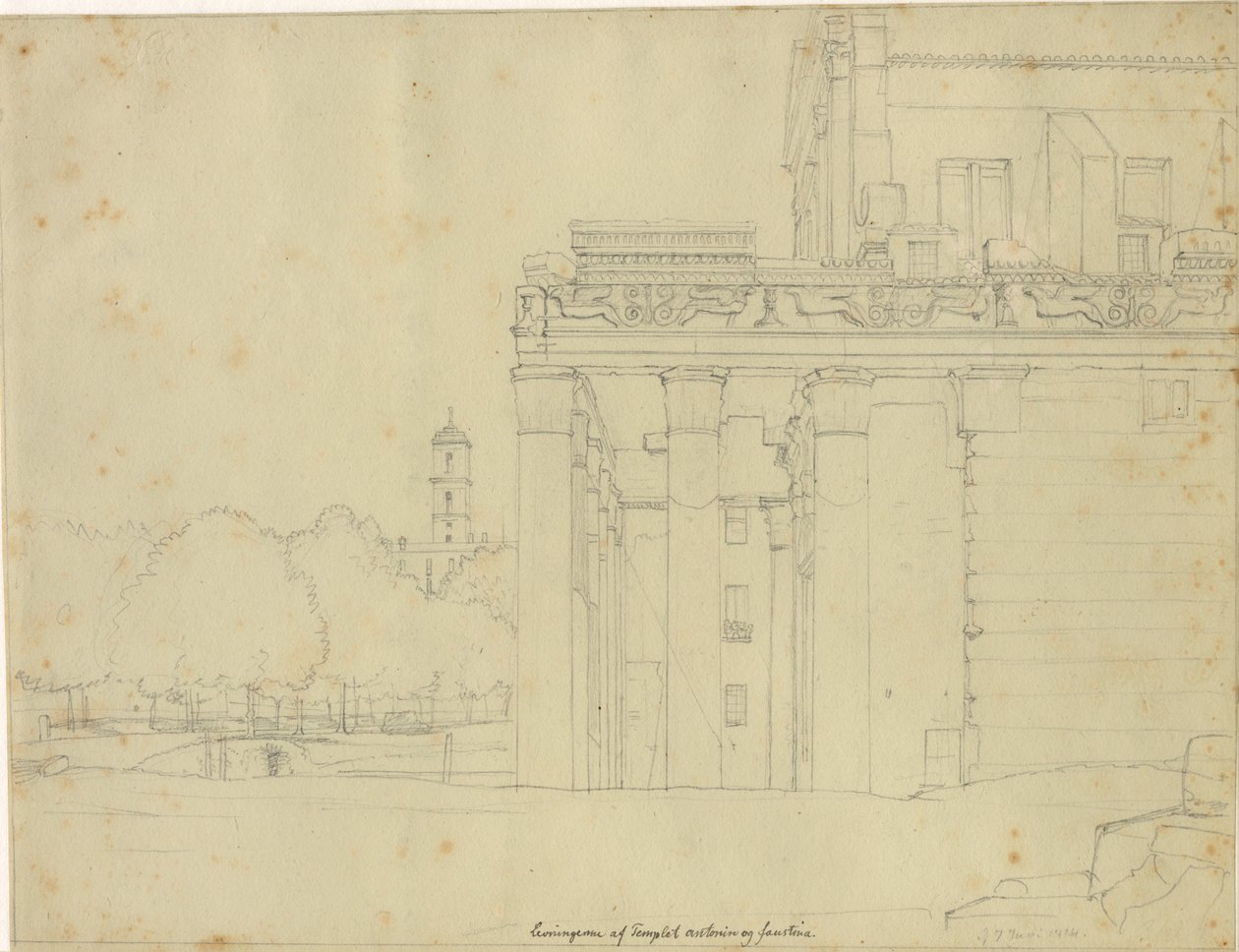 Część Via Sacra, na Forum Romanum ze świątynią Antoniusza i Faustyny ​​oraz widokiem na Campidoglio, Rzym autorstwa Christoffer Wilhelm Eckersberg