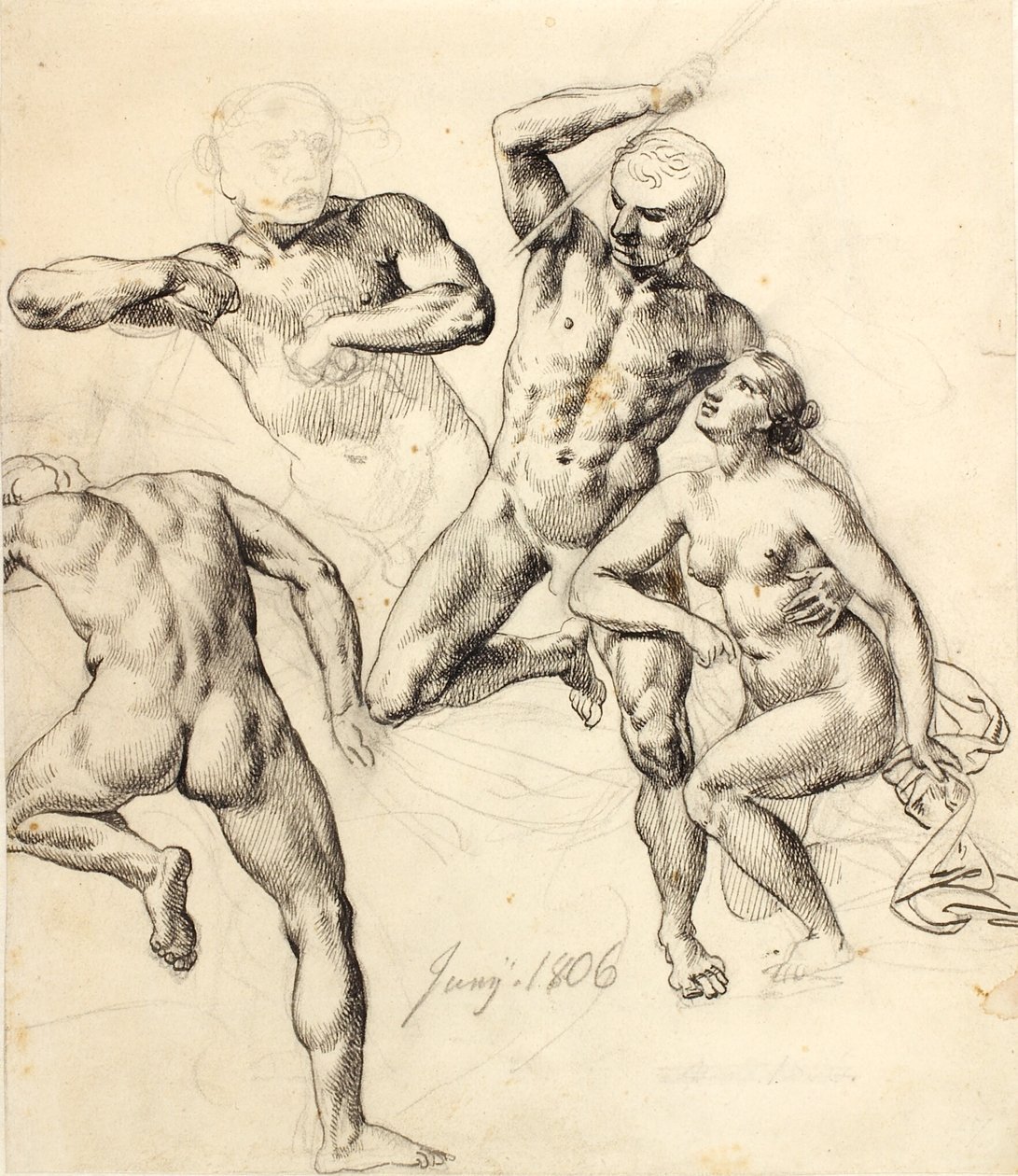 Studia postaci – trzech mężczyzn i jedna kobieta autorstwa Christoffer Wilhelm Eckersberg
