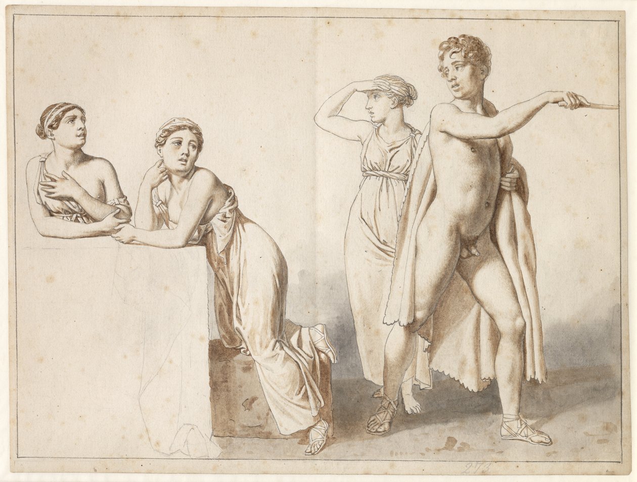 Cztery figury do nauki, trzy kobiety i jeden mężczyzna w antycznych strojach. autorstwa Christoffer Wilhelm Eckersberg