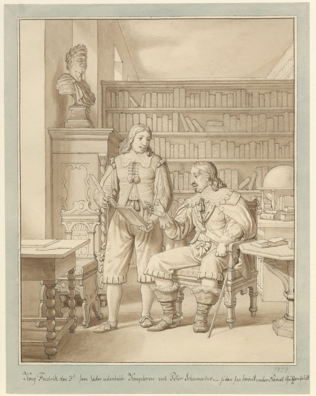 Fryderyk III zlecił opracowanie Aktu Królewskiego przez Pedera Schumachera. autorstwa Christoffer Wilhelm Eckersberg