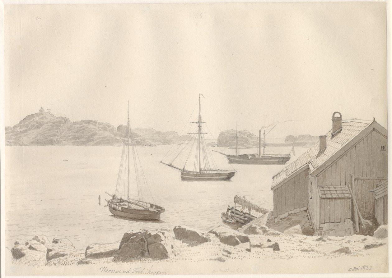 Frederiksværn port w Larviksfjorden, Norwegia. autorstwa Christoffer Wilhelm Eckersberg