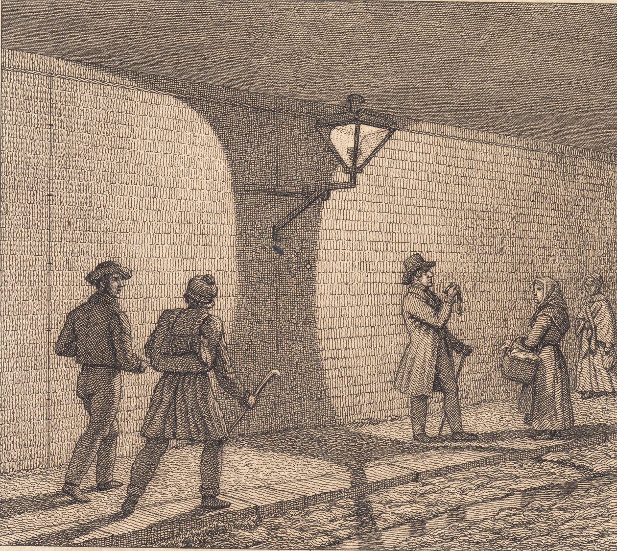 Scena uliczna przy świetle lampy. Ilustracja do „Perspektywy liniowej”, płyta VIII autorstwa Christoffer Wilhelm Eckersberg