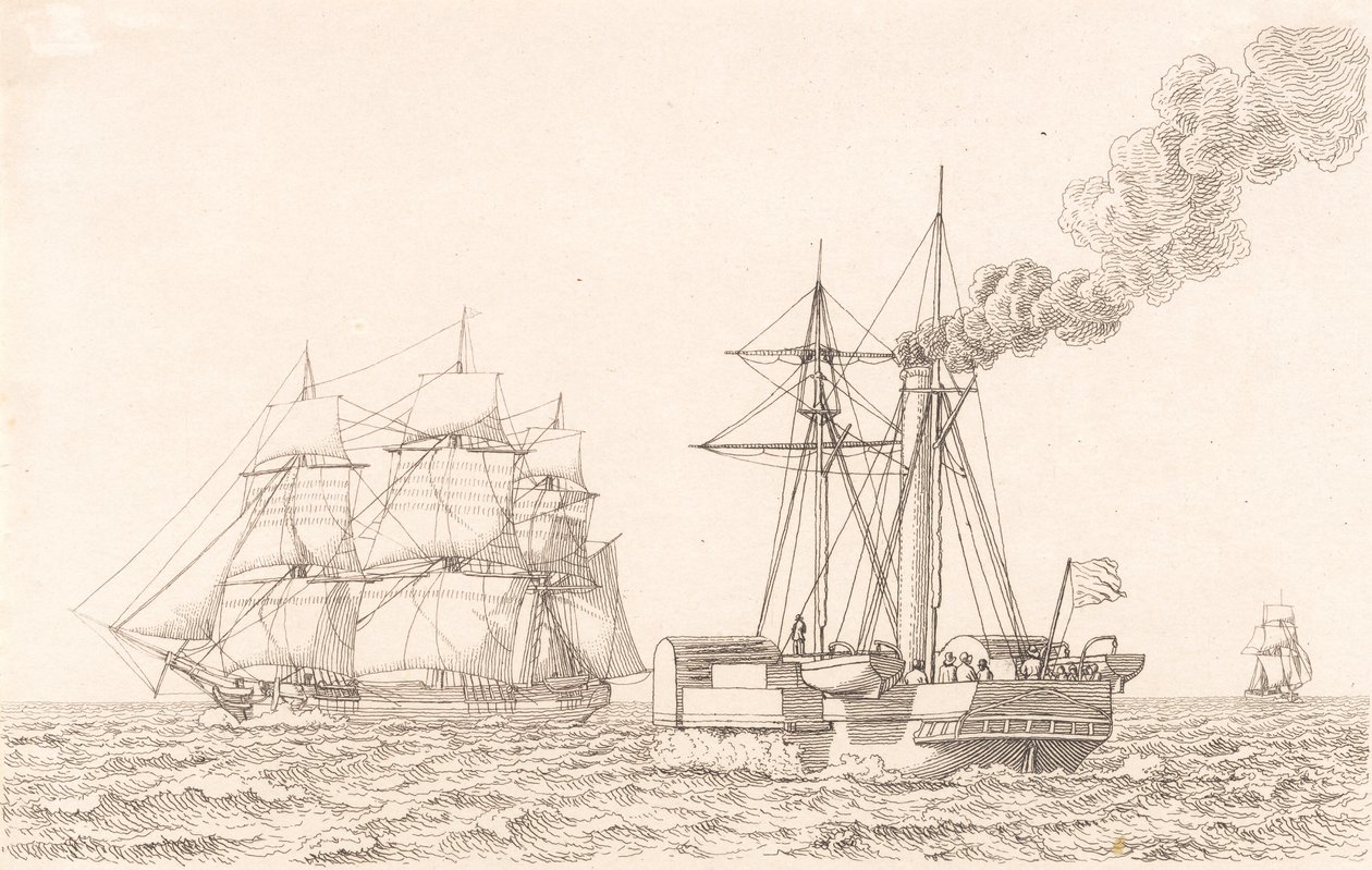 Parowiec wiosłowy i żaglowiec autorstwa Christoffer Wilhelm Eckersberg