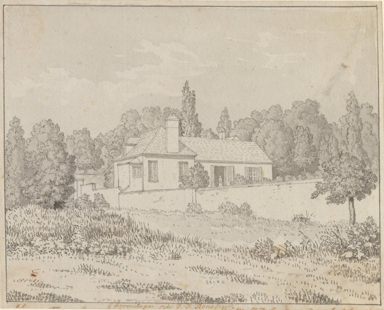 Dom Jeana Jacquesa Rousseau w ogrodzie pałacowym w Ermenonville autorstwa Christoffer Wilhelm Eckersberg