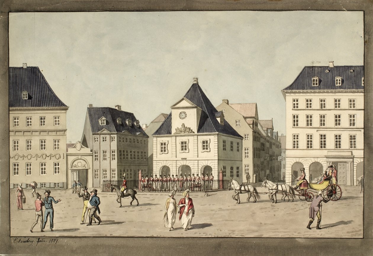 Kongens Nytorv z głównym strażnikiem autorstwa Christoffer Wilhelm Eckersberg