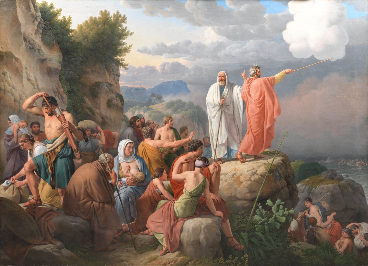 Mojżesz powoduje powrót Morza Czerwonego, a armia faraona zostaje zalana autorstwa Christoffer Wilhelm Eckersberg