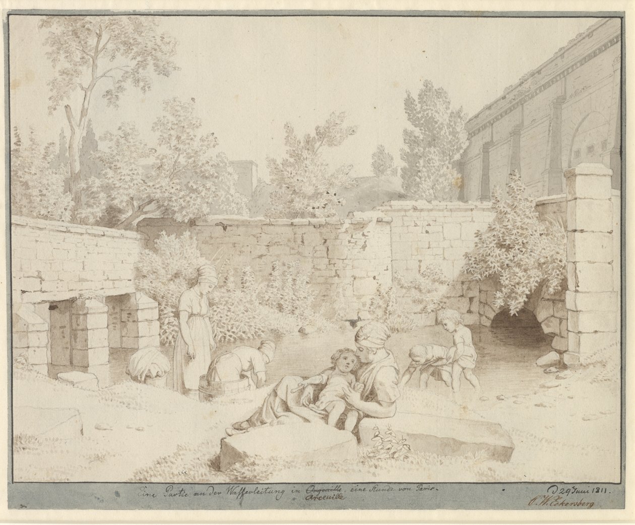 Lot na rzymskim akwedukcie w Arcueil w Paryżu autorstwa Christoffer Wilhelm Eckersberg
