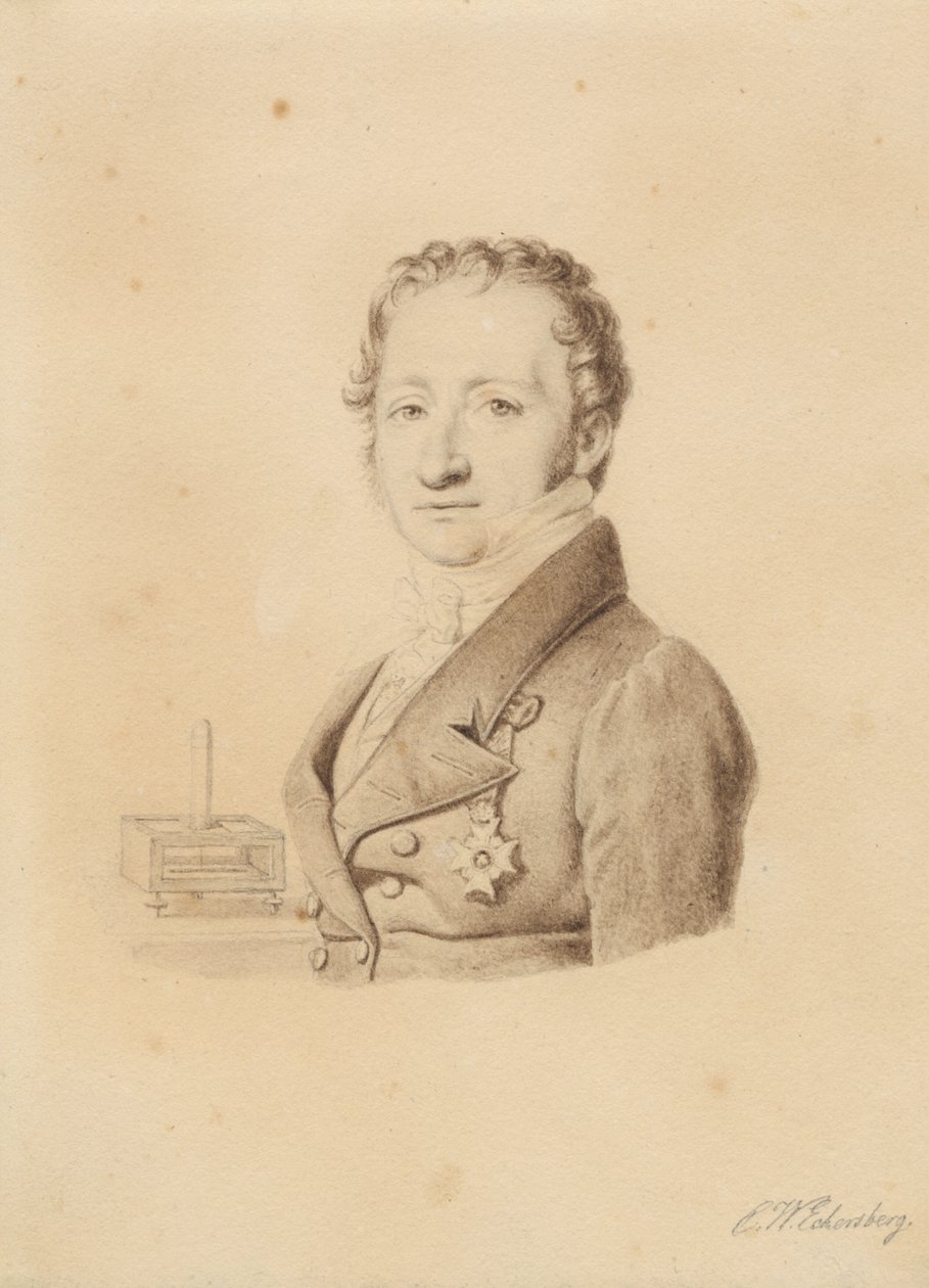 Portret norweskiego fizyka Christoffera Hansteena. Obraz biustu en face t.v. autorstwa Christoffer Wilhelm Eckersberg