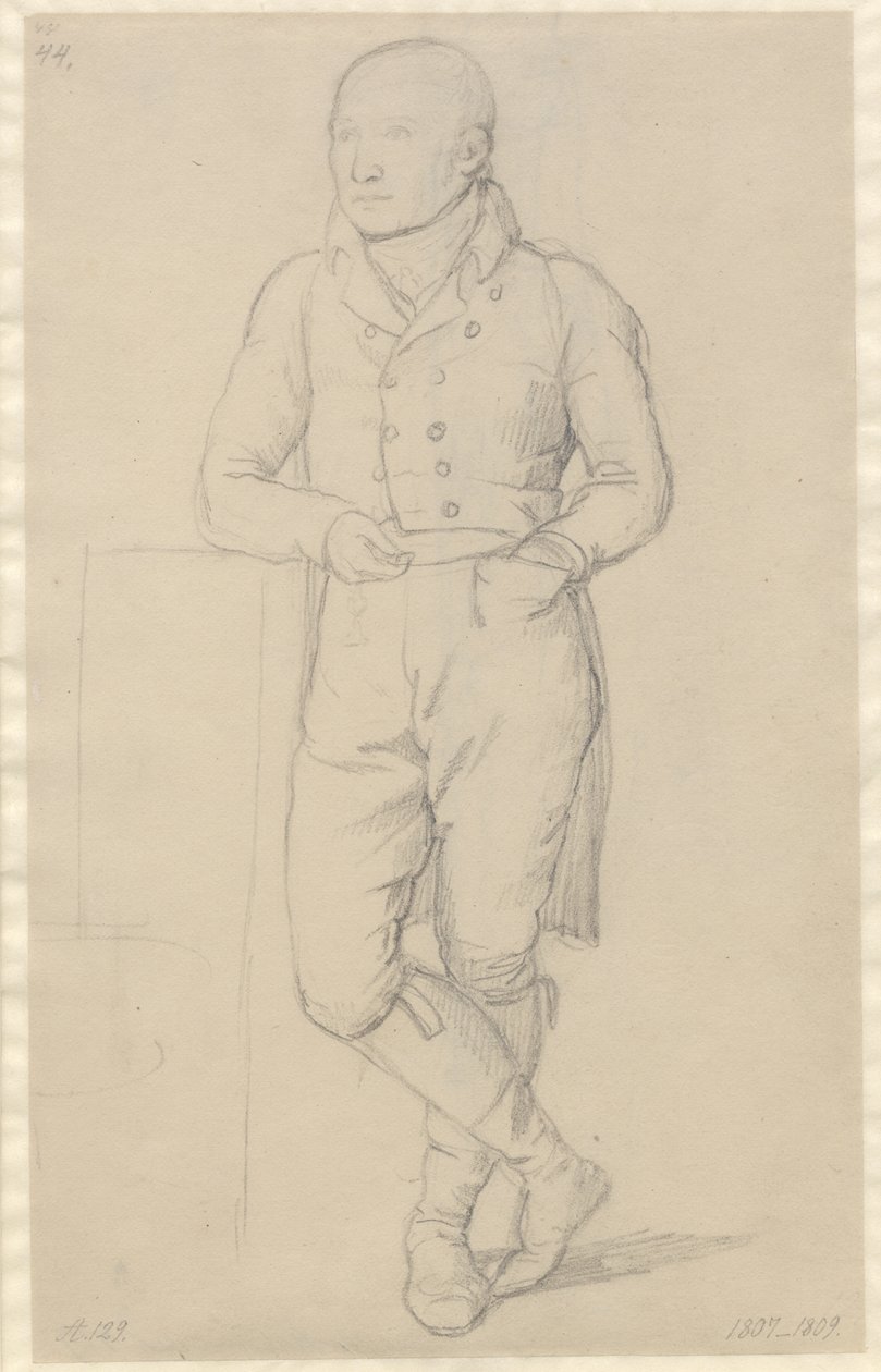 Portret stojącego mężczyzny ze skrzyżowanymi nogami, opartego o sofę autorstwa Christoffer Wilhelm Eckersberg