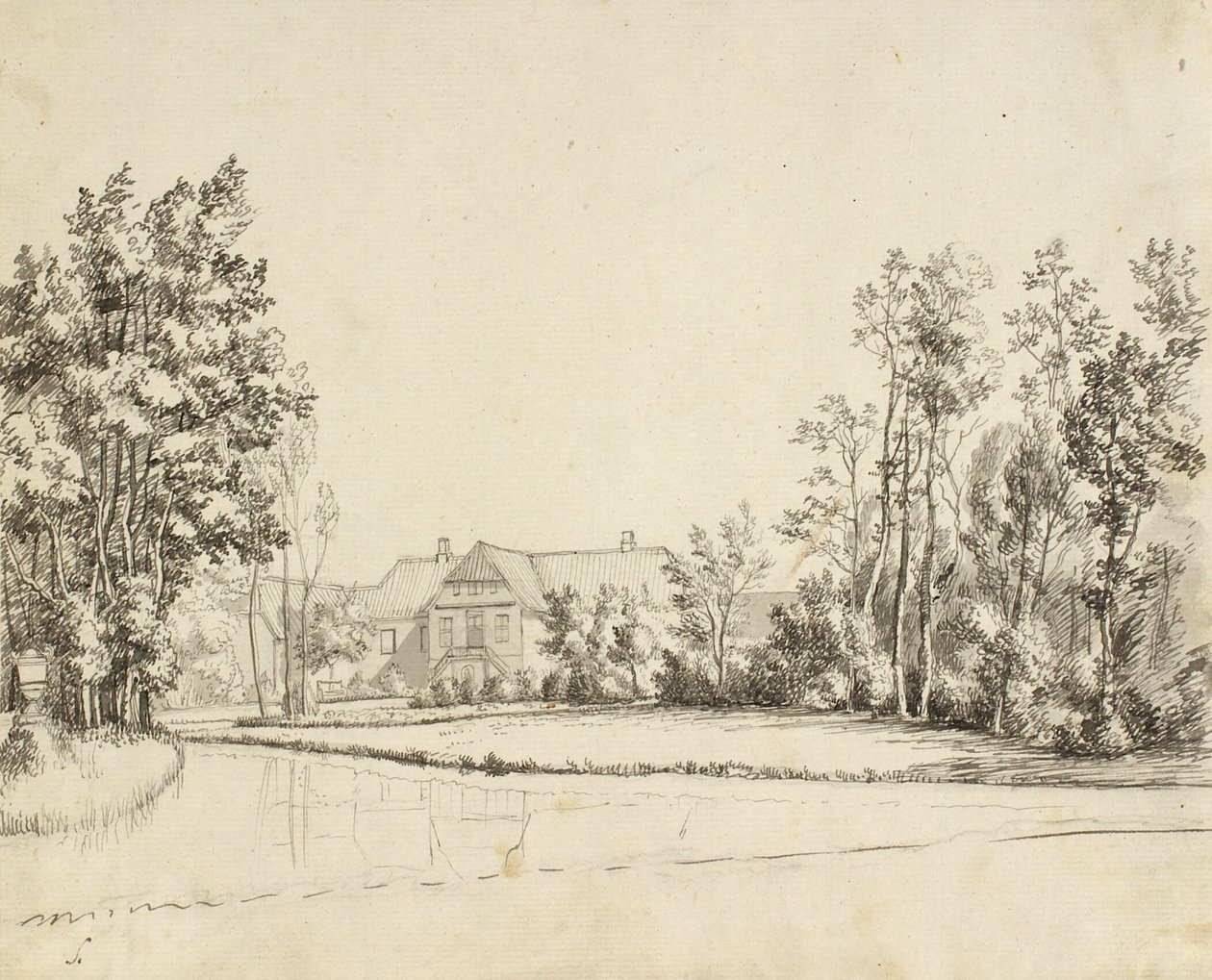 Sanderumgaard widziany z ogrodu autorstwa Christoffer Wilhelm Eckersberg