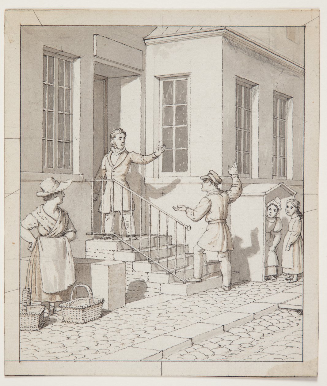 Kłótnia na schodach ulicy. Studium wstępne do "Perspektywy liniowej stosowanej w malarstwie", tabl. VII, 2 autorstwa Christoffer Wilhelm Eckersberg