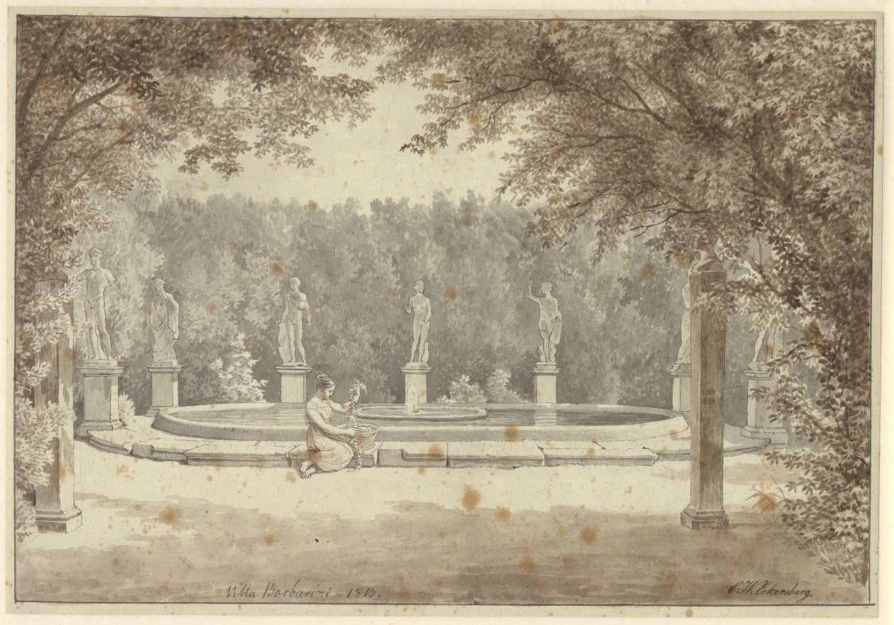 Fontanna w ogrodzie Palazzo Barberini, Rzym autorstwa Christoffer Wilhelm Eckersberg