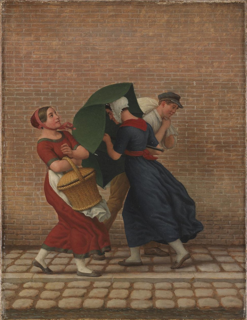 Scena uliczna w wietrznej i deszczowej pogodzie autorstwa Christoffer Wilhelm Eckersberg