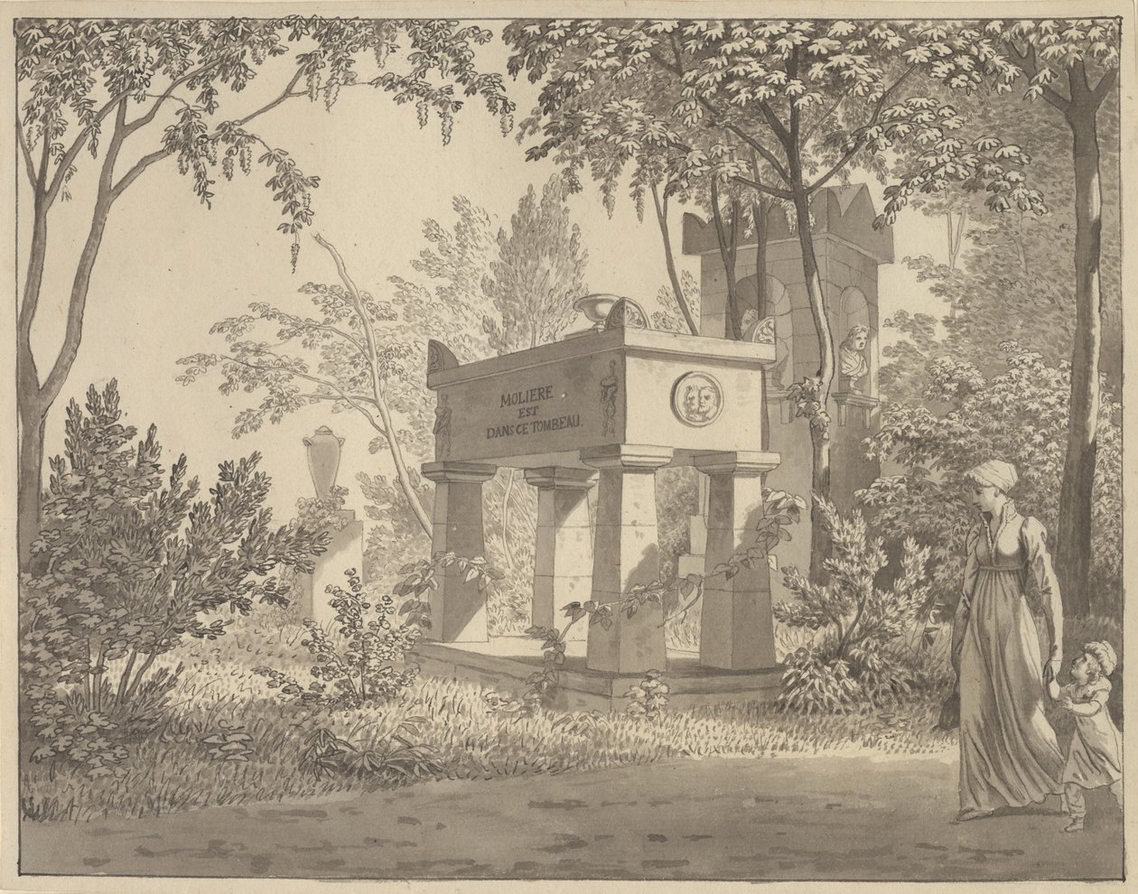 Sarkofag Moliera w Jardin Elysée autorstwa Christoffer Wilhelm Eckersberg