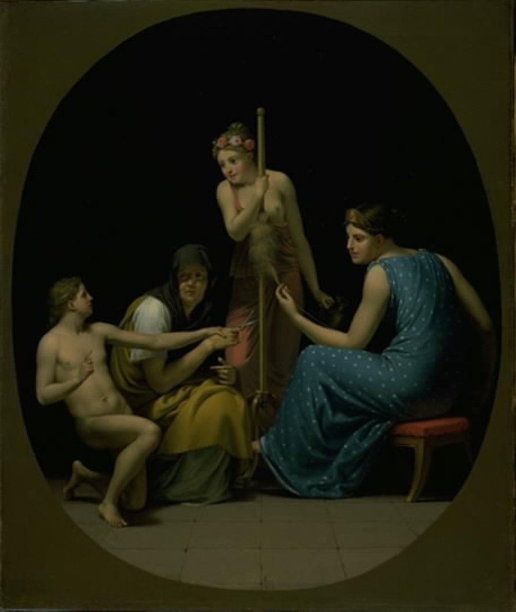 Parcae: Clotho, Lachesis i Atropos przędące nić życia autorstwa Christoffer Wilhelm Eckersberg