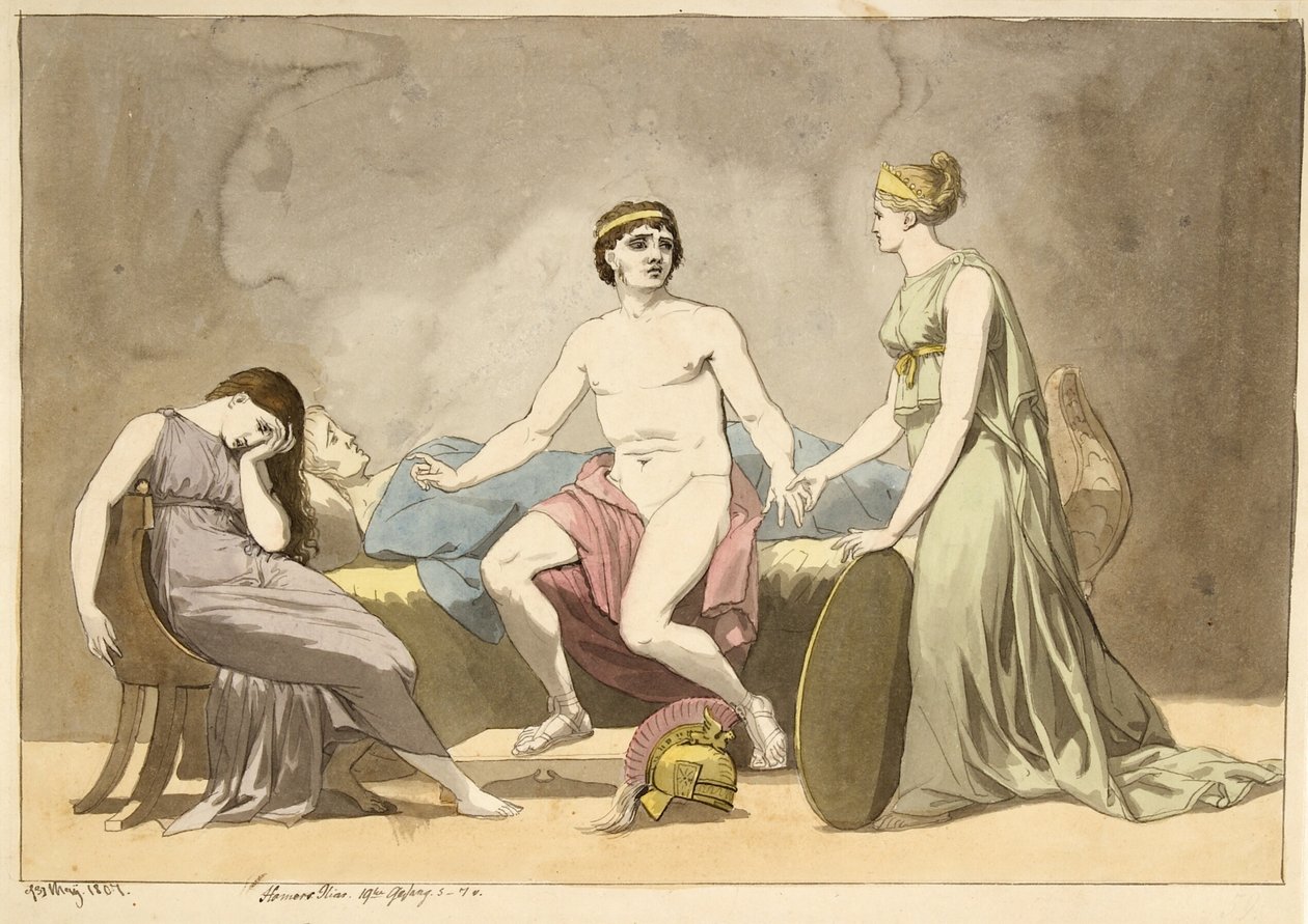Thetis przynosi broń Achillesowi, który opłakuje zwłoki Patroklosa autorstwa Christoffer Wilhelm Eckersberg