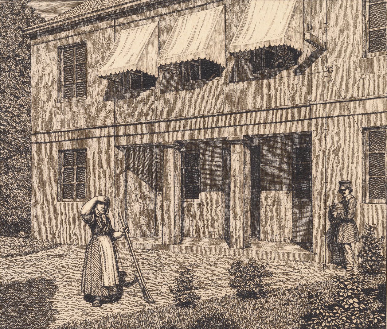 Na zewnątrz willi. Ilustracja do „Perspektywy liniowej”, płyta V autorstwa Christoffer Wilhelm Eckersberg