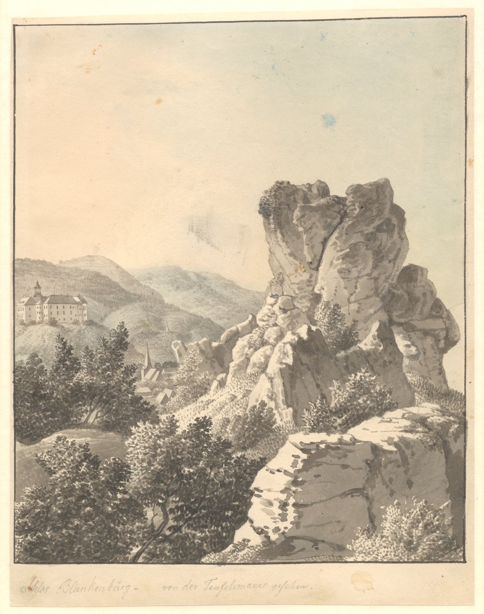 Widok z Harzen, z Teufelsmauer, w tle zamek Blankenburg autorstwa Christoffer Wilhelm Eckersberg