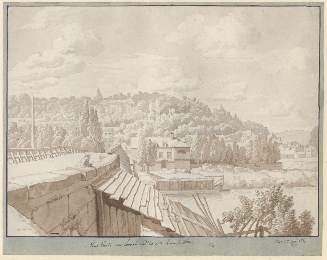 Widok z Sevres na Stary Most Sekwany z parkiem w Saint Cloud w tle autorstwa Christoffer Wilhelm Eckersberg