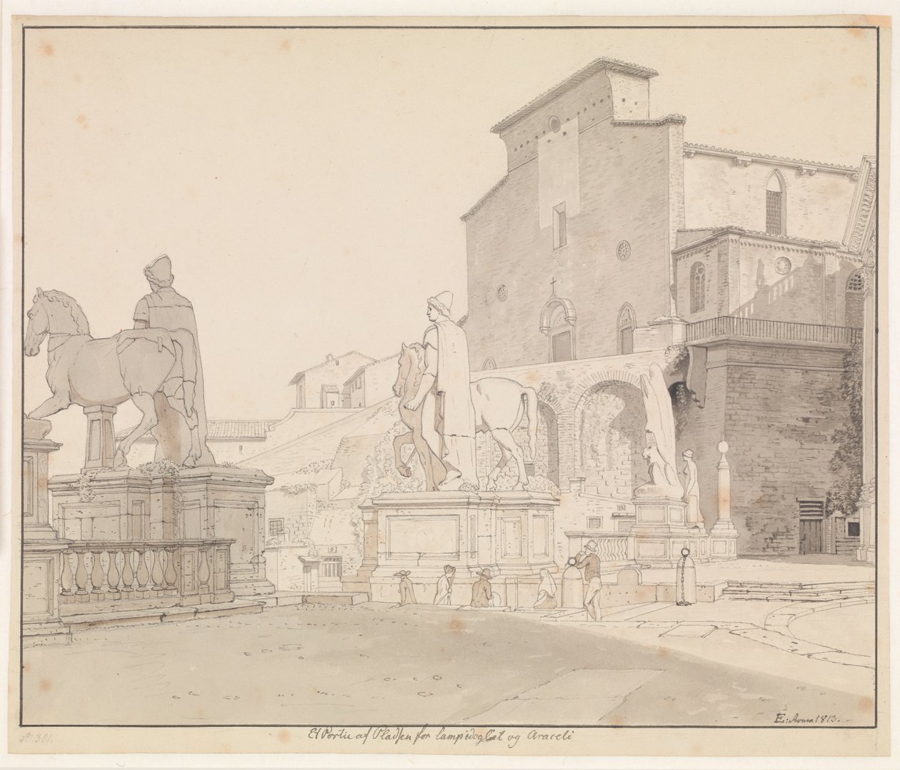 Widok na Campidoglio i Santa Maria w Aracoeli, Rzym autorstwa Christoffer Wilhelm Eckersberg