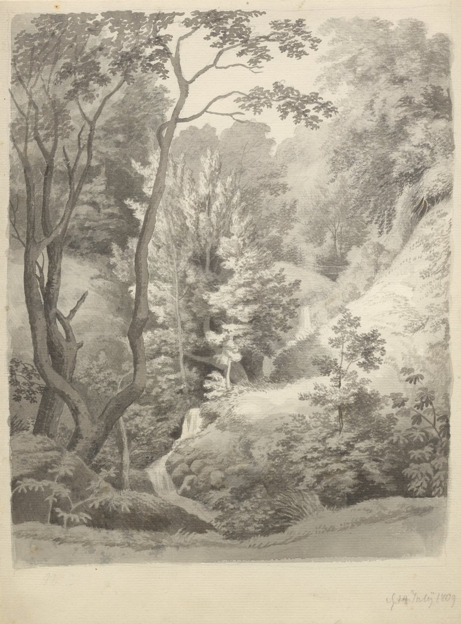 Widok na park dworu Liselund na wyspie Møn autorstwa Christoffer Wilhelm Eckersberg