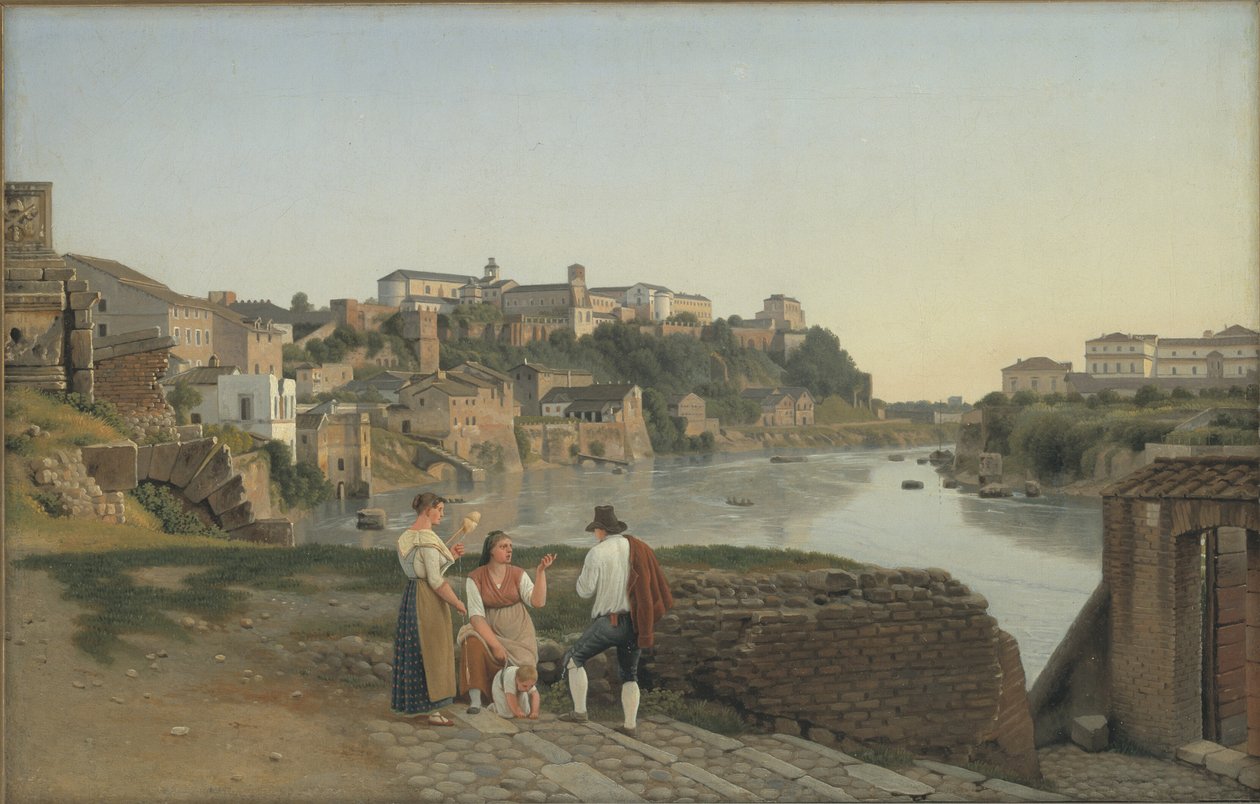 Widok Tybru w kierunku wzgórza Awentyn w Rzymie autorstwa Christoffer Wilhelm Eckersberg