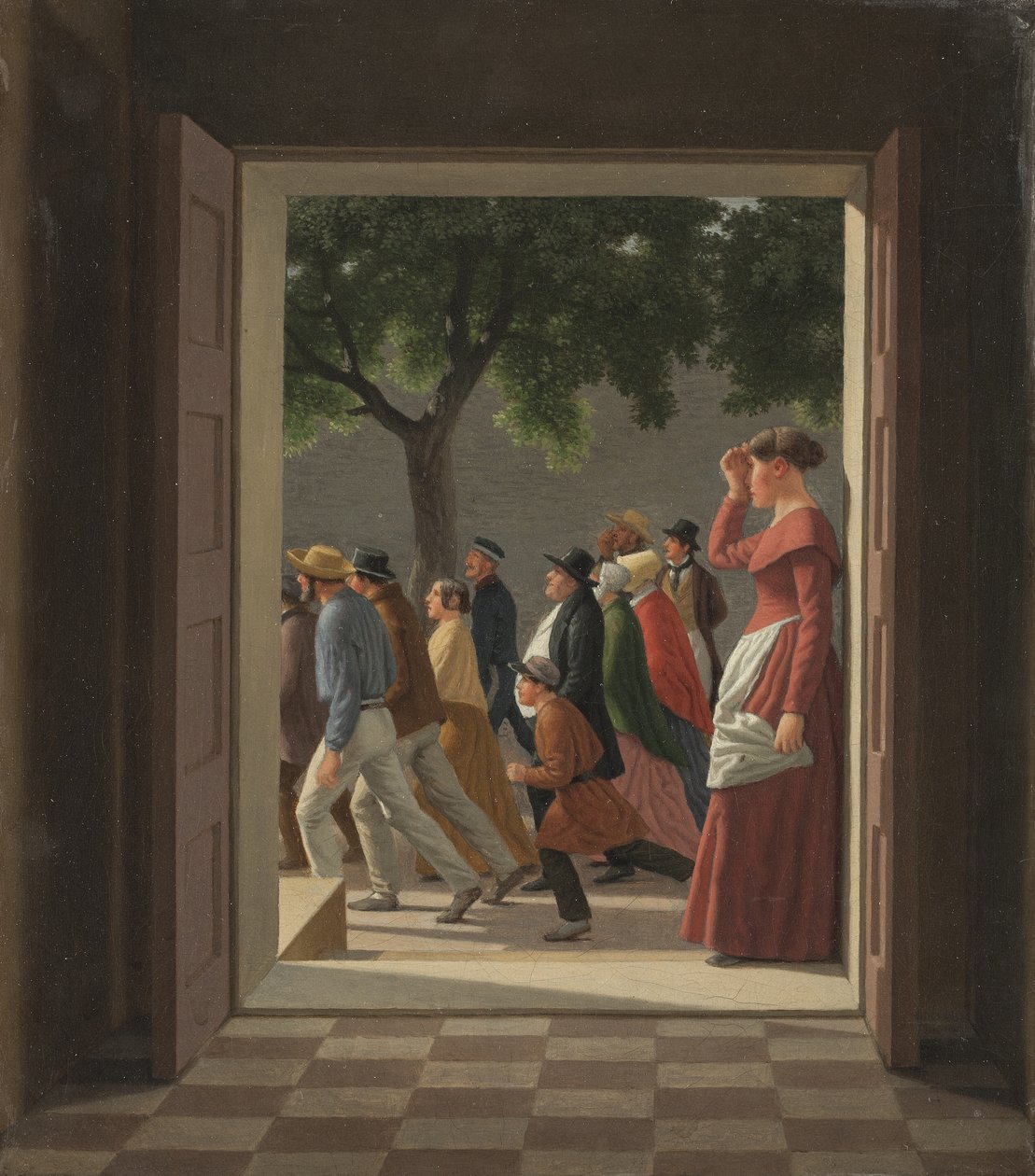 Zobacz przez drzwi do biegnących postaci autorstwa Christoffer Wilhelm Eckersberg