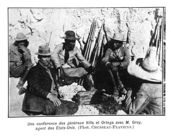 Spotkanie generałów Villi (ok. 1877-1923) Ortegi i przedstawiciela amerykańskiego, pana Graya autorstwa C. Chusseau Flaviens