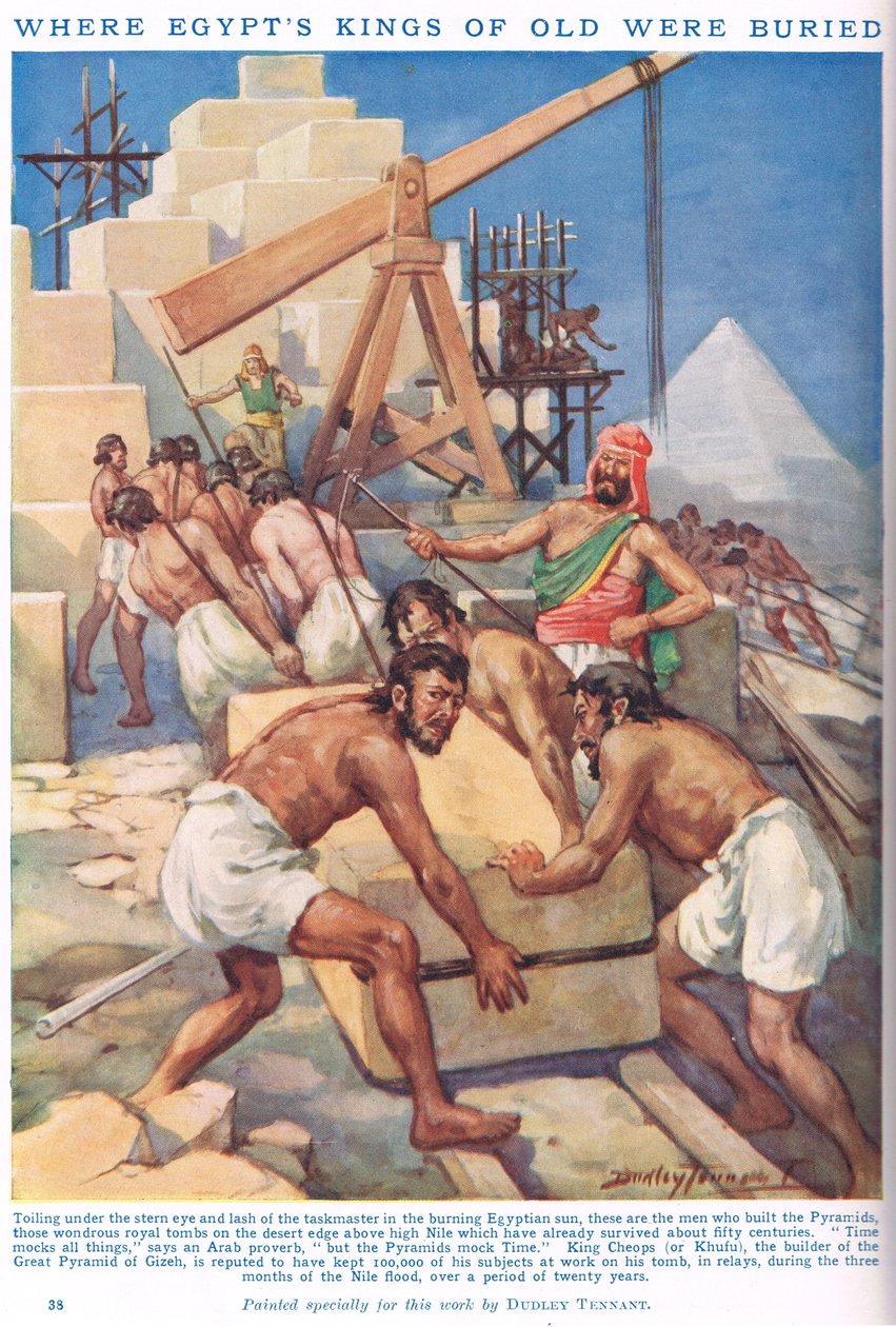 Miejsce pochówku starożytnych królów Egiptu, ilustracja z „Obrazkowej Księgi Wiedzy Newnesa” (litografia kolorowa) autorstwa C. Dudley Tennant
